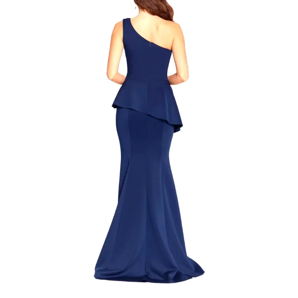 Betsy & Adam One-Shoulder Peplum Gown - Picture 3 of 5